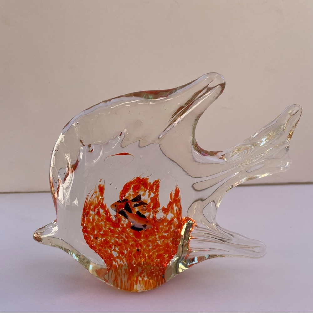 Murano Style Hand Blown Art Glass Angel Fish Aquarium Paperweight - Picture 5 of 10